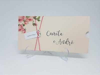 Convite casamento rosê floral luva