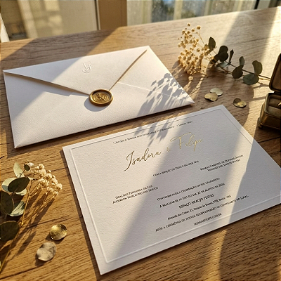 Convite Casamento dourado markatto lacre (opcional)