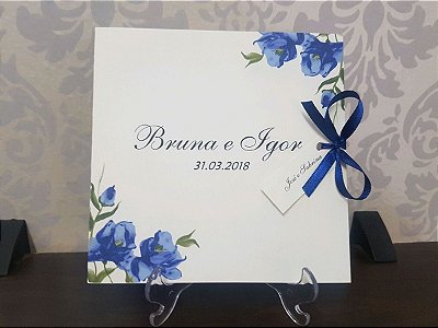 Convite casamento floral azul moderno