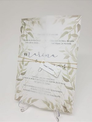 Convite casamento folhagens papel vegetal