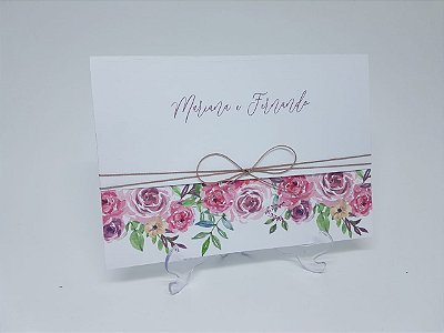 Convite casamento rustico floral rosa