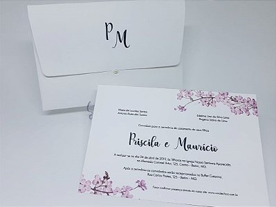 Convite casamento cerejeira envelope forrado