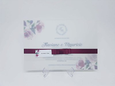 Convite casamento marsala em papel vegetal