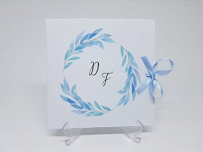 Convite de casamento azul serenity flores