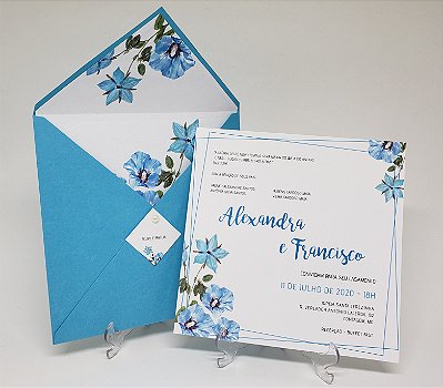 Convite de casamento azul Tiffany forrado flores