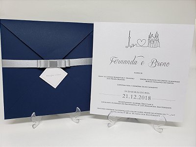 Convite casamento azul e prata