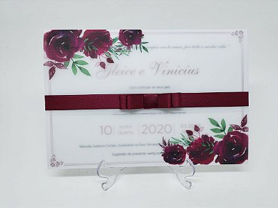 Convite vegetal flores azul e marsala - Atelie da Lola Conviteria - convites  casamento debutante bodas