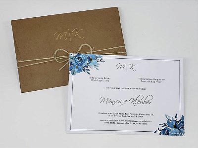 Convite casamento dourado e azul rustico