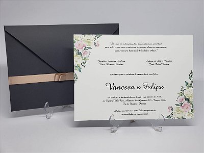Convite casamento cinza e rose floral