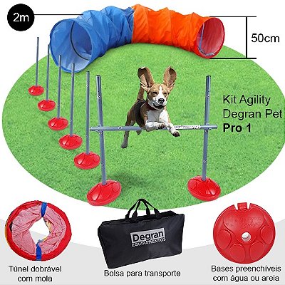 KIT AGILITY PRO 1 - COM TÚNEL DE 2M, 5 ZIG ZAG, SALTO COM 3 NÍVEIS E BOLSA