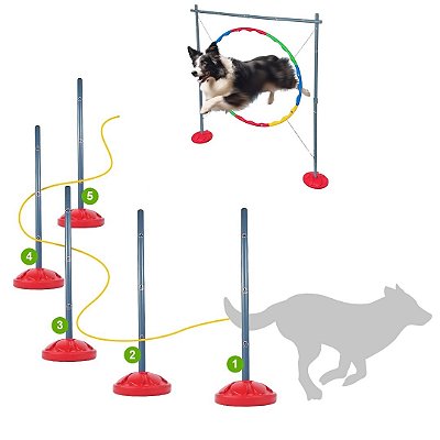 KIT AGILITY SEM TÚNEL, 5 BALIZAS PARA ZIG ZAG, SALTO CIRCULAR E BOLSA