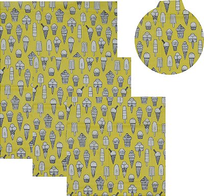 Pano de Mel Sorvete Amarelo Azul Kit com 4 Tamanhos