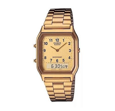Relógio Casio Unissex Retangular Dourado AQ-230GA-9BMQ