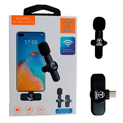 Microfone Lapela Wireless para Smartphone Android USB-C Otto OT-K3