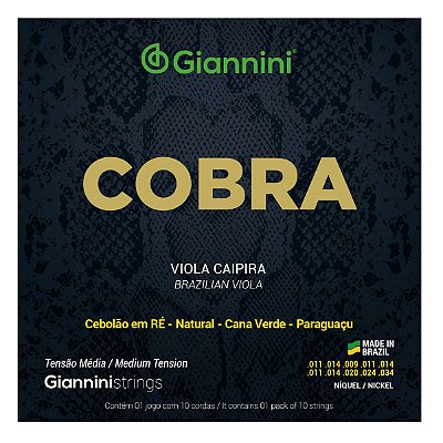 Encordoamento Viola Caipira .011 Giannini Tensão Média Ré GESVNM