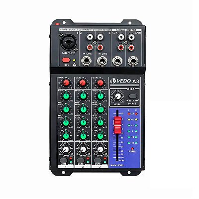 Mesa de Som 3 Canais Mixer Automotivo Vedo A3