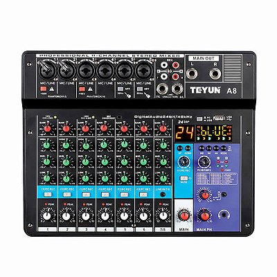 Mesa de Som 08 Canais Teyun A8 USB Bluetooth Phantom Power
