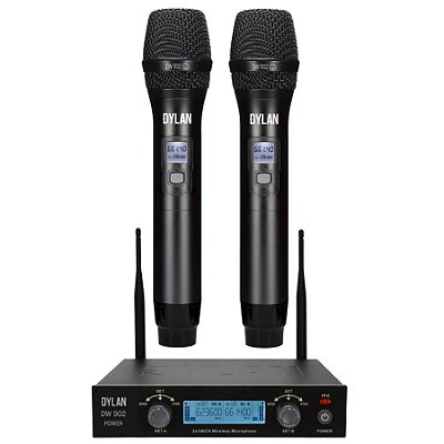Microfone sem Fio de Mão Duplo Dylan D-902 Power Bateria Recarregável