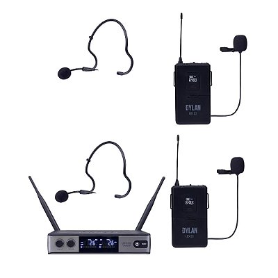 Microfone Sem Fio Duplo Headset e Lapela Dylan UDX-09 Multi