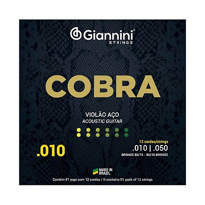 Encordoamento Violão Aço .010 Giannini Cobra 12 Cordas GEEF12M
