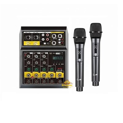 Mesa de Som 04 Canais com 2 Microfones sem Fio Eletromex EL5028