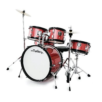 Bateria Acústica Juvenil Turbo Junior Vermelha Sparkle com Pratos