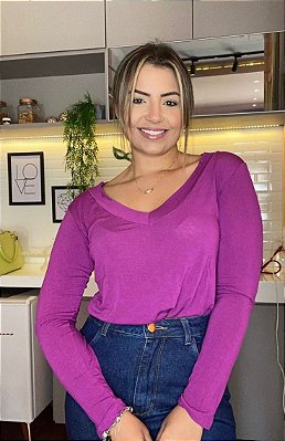 T-shirt Manga Longa Lisa Decote V Alícia