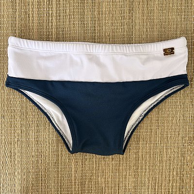 Sunga Middle Branco com Azul Petróleo - Tradicional