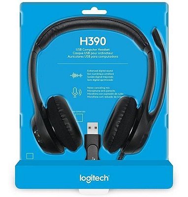 Headset Logitech H390 Áudio Digital Em Couro Usb Preto