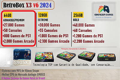 Retrobox X3 Premium 64gb +27.000 Jogos e 1 ou 2 Controles