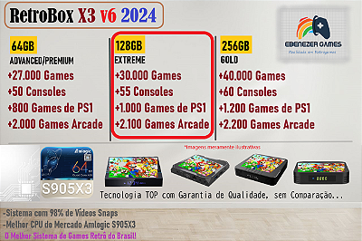 Retrobox X3 Extreme 128gb +30.000 Jogos e 1 ou 2 Controles