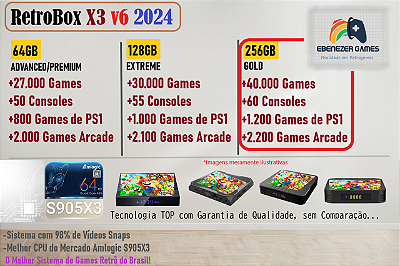 Retrobox X3 Gold 256gb +40.000 Jogos e 1 ou 2 Controles