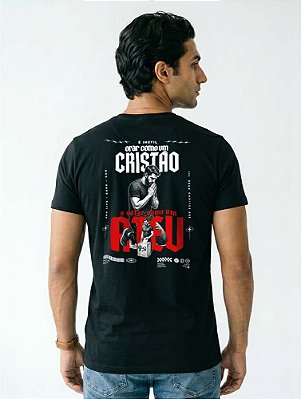Camiseta É inútil orar como cristão e votar como ateu - PRETA masculino