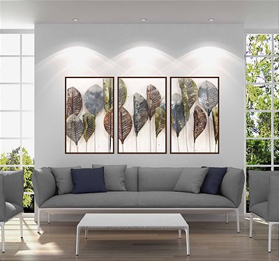 Kit 3 quadros folhas Colors