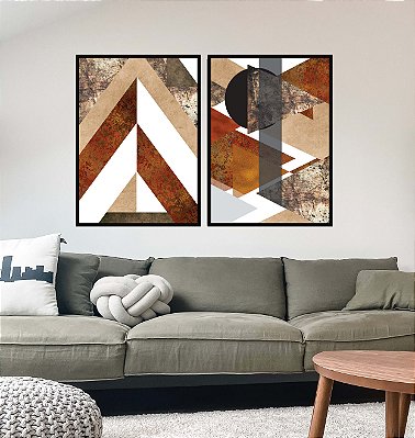 GEOMÉTRICO TERRA E AMBAR - Composição com 2 Quadros