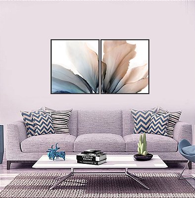 QUADROS DUPLOS PÉTALAS ORGÂNICAS - MOLDURA PRETA