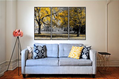 ARVORE AMARELA COMPOSIÇÃO 3 PEÇAS  - MOLDURA PRETA