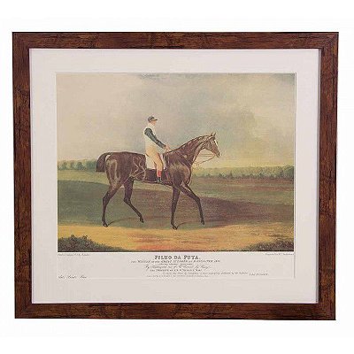 Quadro cavalo "Filho da P**a" com moldura em madeira e vidro