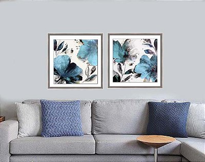 QUADROS FLORES AZUIS 58 cm x 58 cm CADA