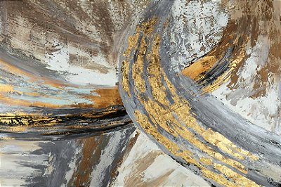Impressão em Canva Abstrato Dourado, Marrom e Azul