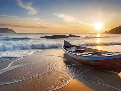 Impressão em Canva Paisagem de Praia com Barco