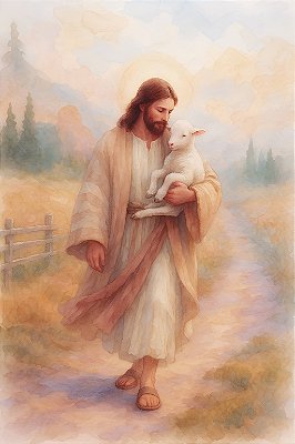 Impressão em Canva Religioso Jesus Segurando Cordeiro