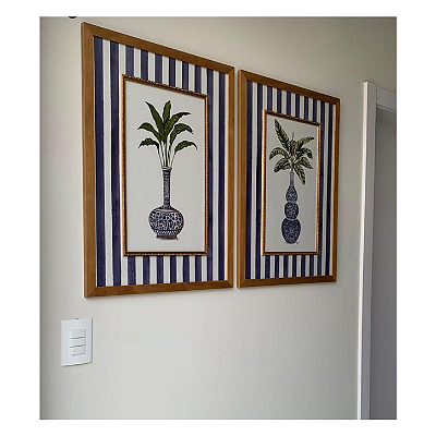 Quadros Botânicos Coqueiros com Listra Azul 50x70