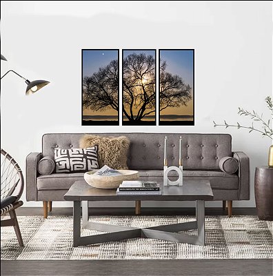 QUADROS PAISAGEM ÁRVORE RAIO DE SOL 43 x 83 cm CADA PARTE