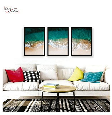 QUADROS PAISAGEM MAR KIT 3 QUADROS