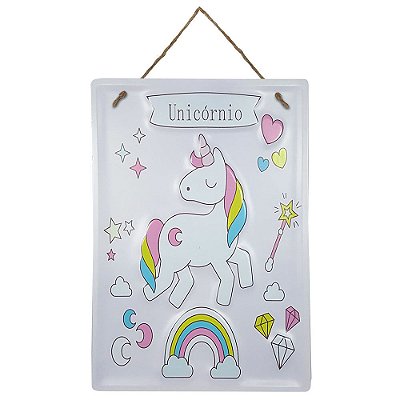 Placa de Metal Alto Relevo Unicórnio