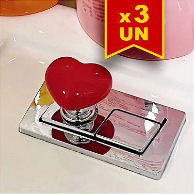 Kit 3 Botões de Descarga Decorativo Coração para vaso sanitário
