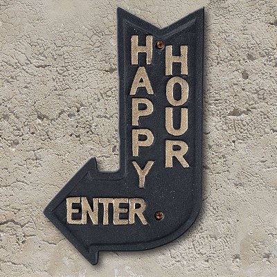 Placa Rústica de ferro Happy Hour - preto