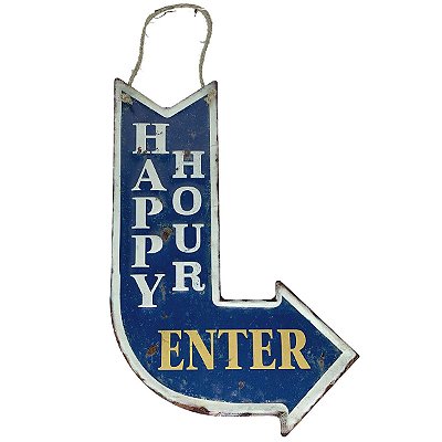 Placa de Metal Decorativa Seta Happy Hour Enter