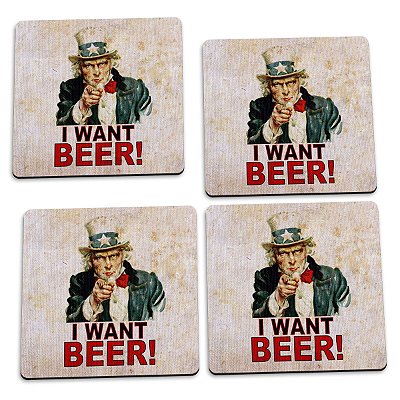 Jogo de Porta Copos I Want Beer - 4 peças